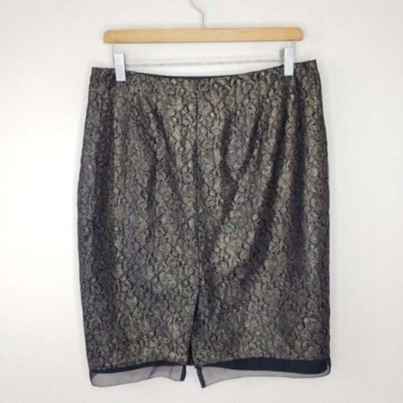 Ann Taylor Factory | Gold Floral Lace Overlay Pencil Skirt Size 8 - Picture 3 of 4